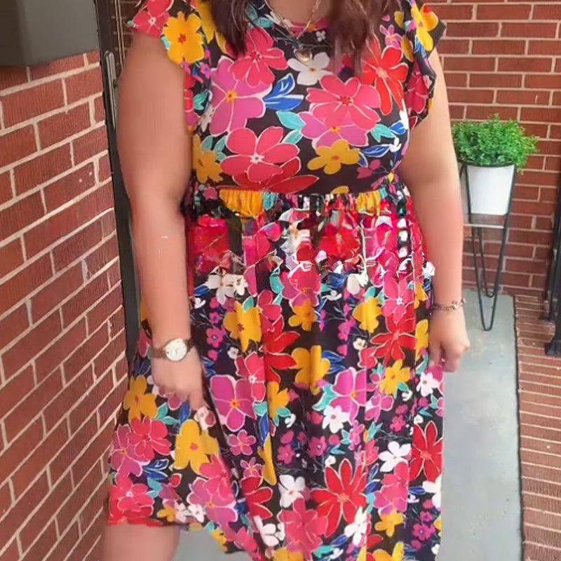 Trendiges, dehnbares, ärmelloses Kleid mit Blumendruck für Damen