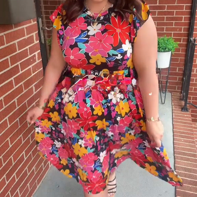 Trendiges, dehnbares, ärmelloses Kleid mit Blumendruck für Damen