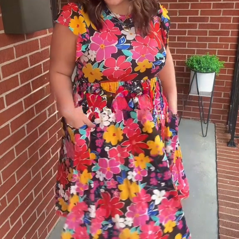 Trendiges, dehnbares, ärmelloses Kleid mit Blumendruck für Damen