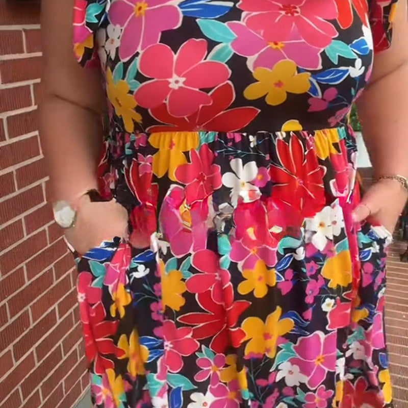Trendiges, dehnbares, ärmelloses Kleid mit Blumendruck für Damen