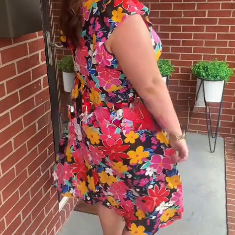 Trendiges, dehnbares, ärmelloses Kleid mit Blumendruck für Damen