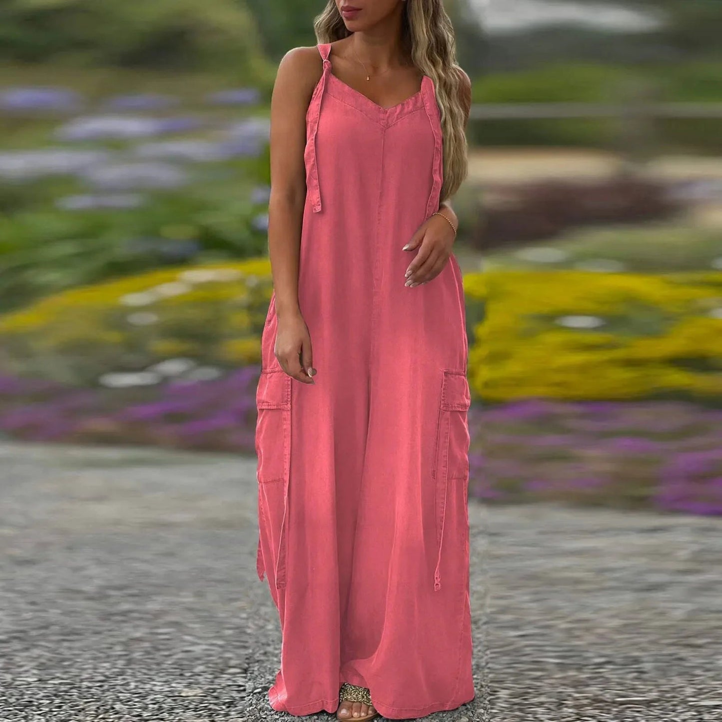 Lockerer Jumpsuit mit weitem Bein und Taschen für Damen