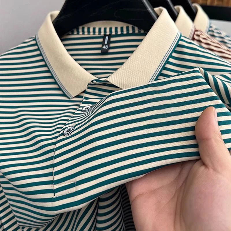🏖️ Sommerrabatt von 50 % ⏳ Gestreiftes T-Shirt aus Eisseide für Herren
