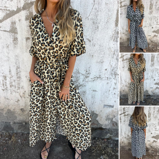 V-Neck Leopard Print Maxi Dress👗