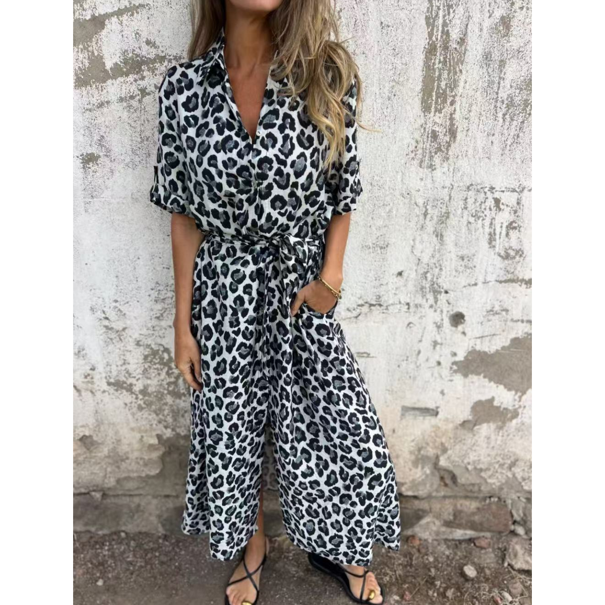 V-Neck Leopard Print Maxi Dress👗