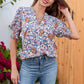 Bluse mit Blumenmuster und Puffärmeln und V-Ausschnitt für Damen