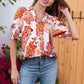 Bluse mit Blumenmuster und Puffärmeln und V-Ausschnitt für Damen