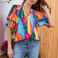 Bluse mit Blumenmuster und Puffärmeln und V-Ausschnitt für Damen
