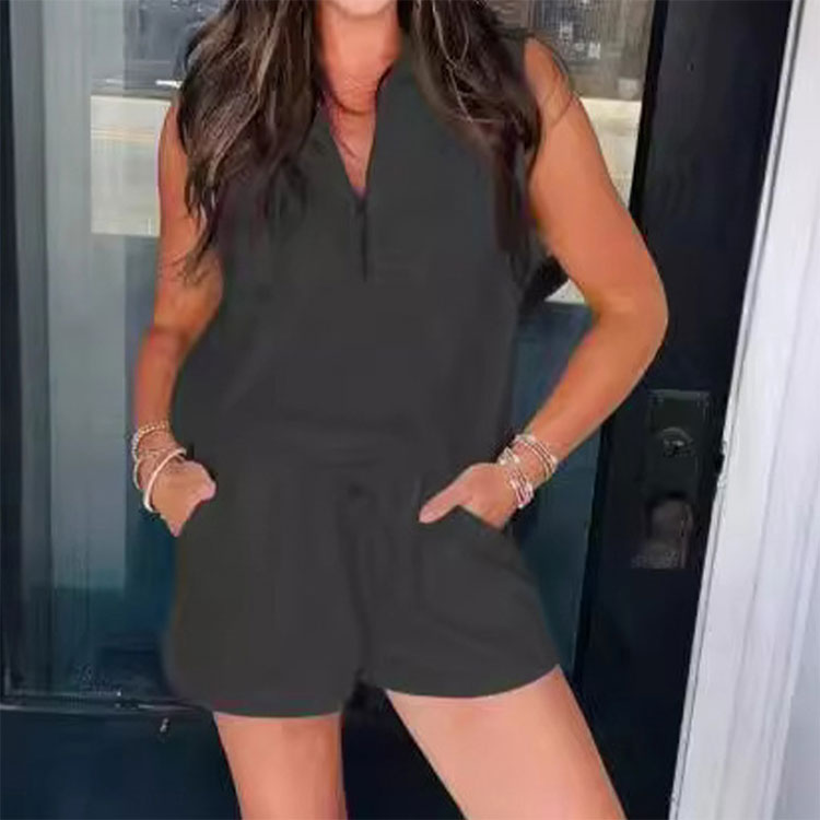 Ärmelloser zweiteiliger Shorts-Anzug mit halbem Reißverschluss für den Sommer für Damen