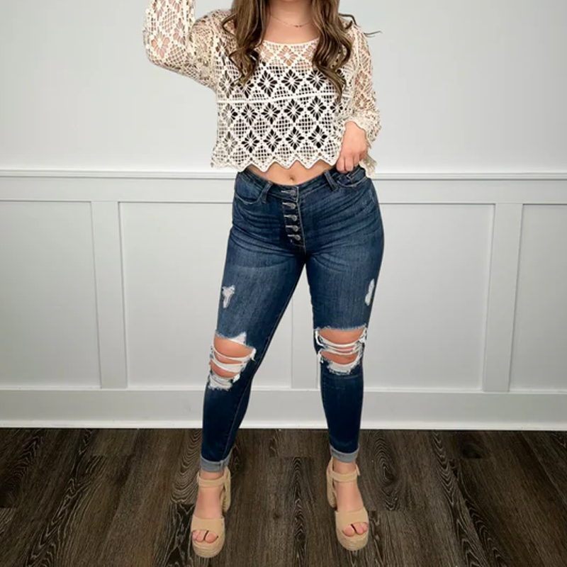 💥Heißer Verkauf – 49 % RABATT👖Damen-Jeans mit hoher Taille und Cutout