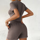Damen Sommer lässiges 2-teiliges Set: Kurzarm-Top und sportliche Shorts