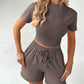 Damen Sommer lässiges 2-teiliges Set: Kurzarm-Top und sportliche Shorts