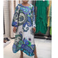 Elegantes langes Kleid mit Rundhalsausschnitt und Blumendruck