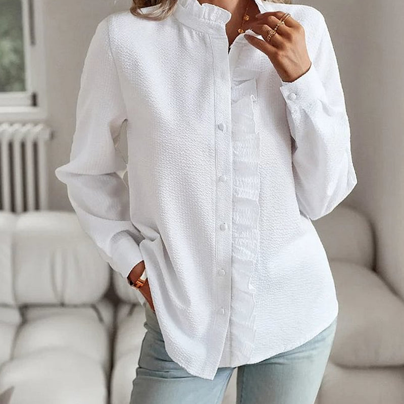 Gestreiftes Button-Down-Hemd mit Rüschenbesatz für Damen