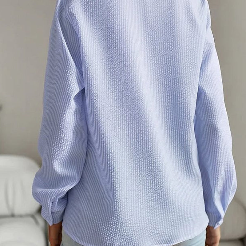 Gestreiftes Button-Down-Hemd mit Rüschenbesatz für Damen