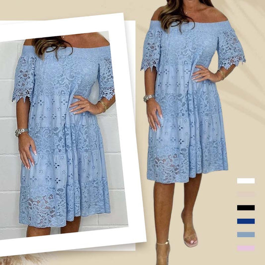 Spitze hohl Patchwork trägerloses Kleid für Frauen