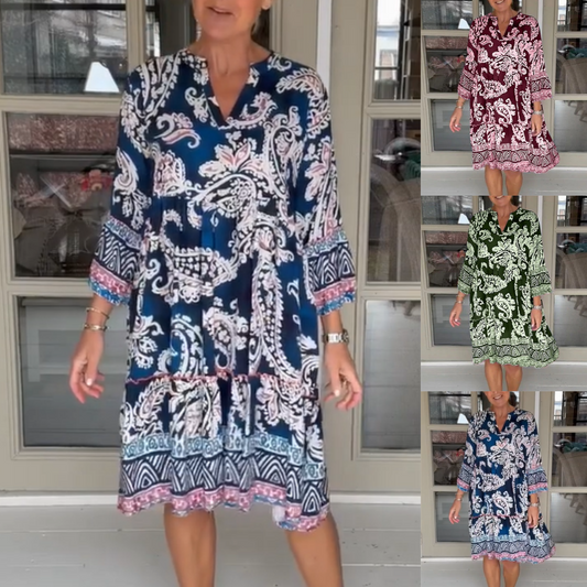 Damen Freizeitkleid mit V-Ausschnitt und Blumenmuster