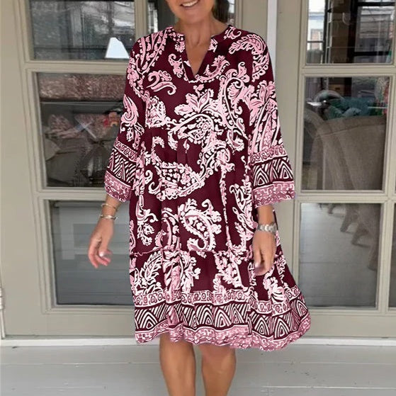 Damen Freizeitkleid mit V-Ausschnitt und Blumenmuster