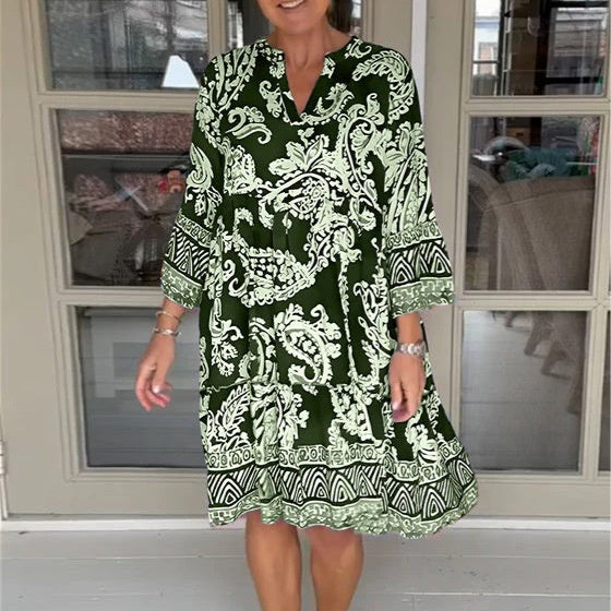Damen Freizeitkleid mit V-Ausschnitt und Blumenmuster