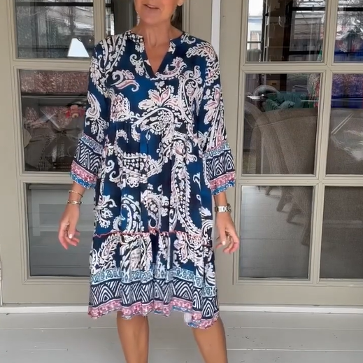 Damen Freizeitkleid mit V-Ausschnitt und Blumenmuster