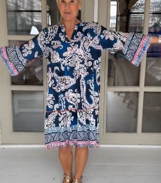Damen Freizeitkleid mit V-Ausschnitt und Blumenmuster