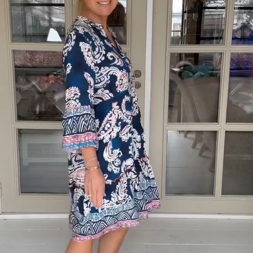 Damen Freizeitkleid mit V-Ausschnitt und Blumenmuster