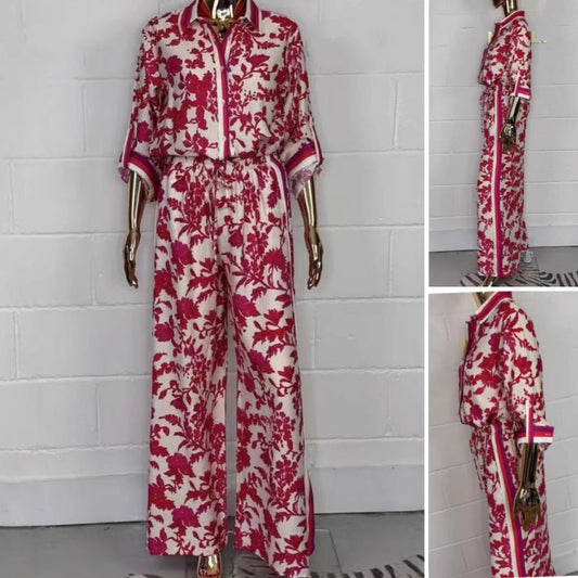 Zweiteiliges Set aus Hemd und Hose mit Reversdruck für Damen