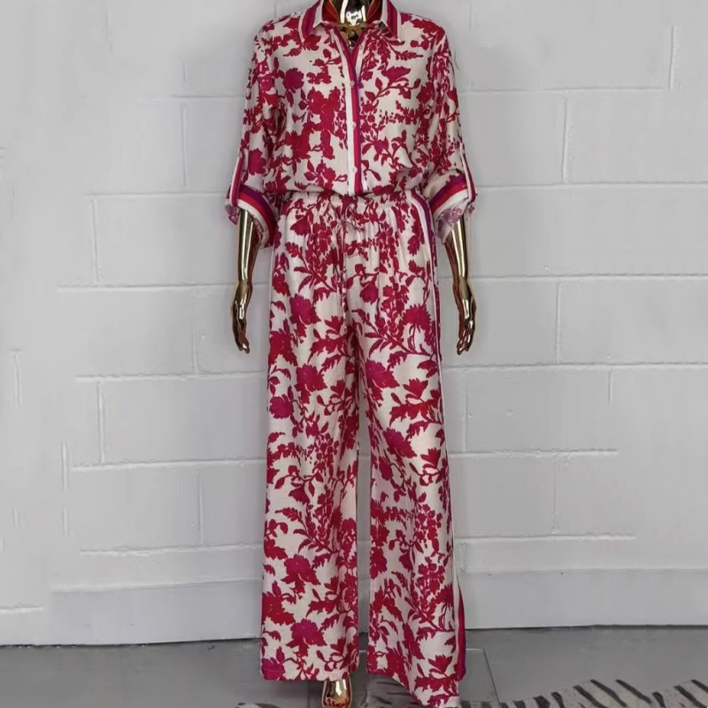 Zweiteiliges Set aus Hemd und Hose mit Reversdruck für Damen
