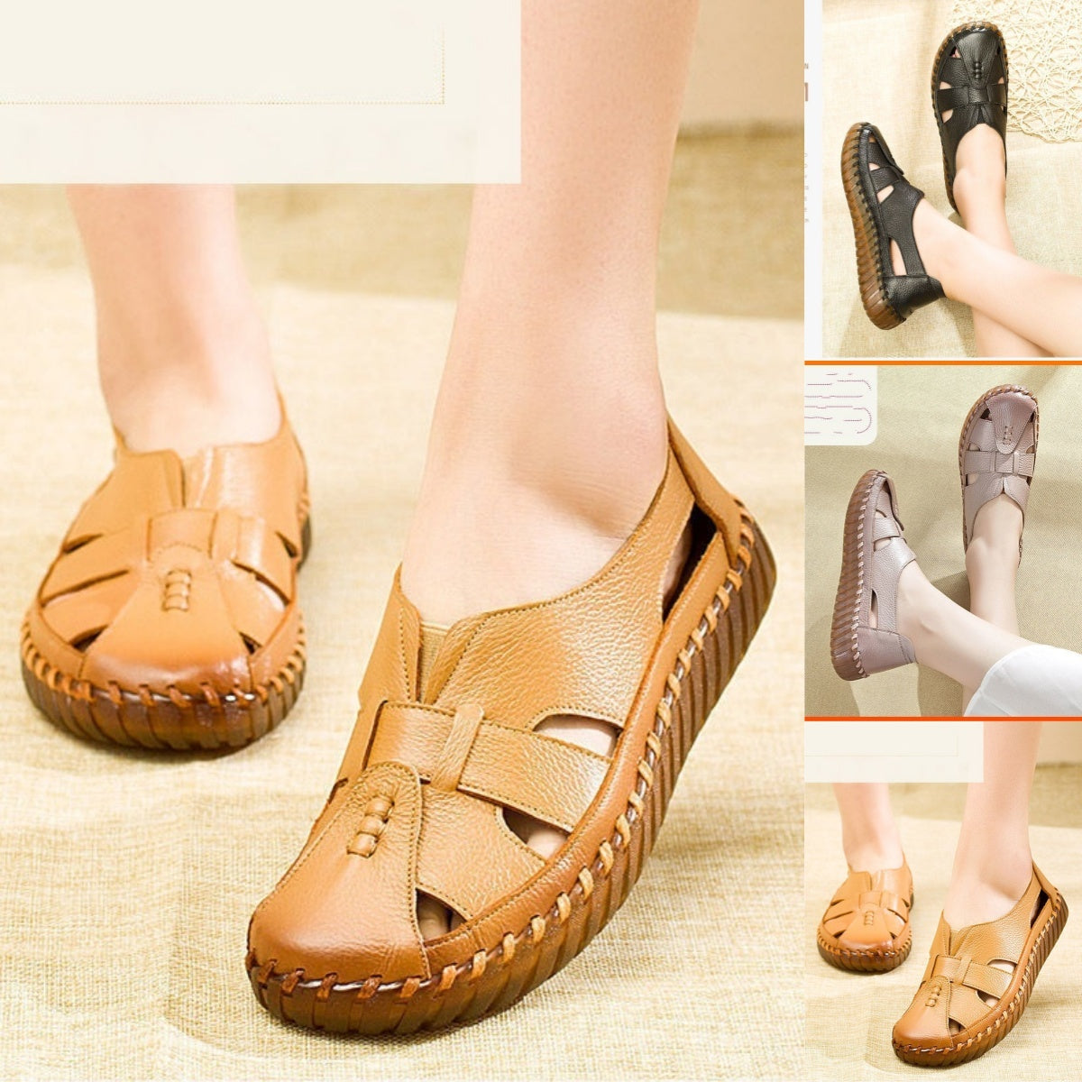 Weiche, atmungsaktive Sandalen aus PU-Leder für Damen