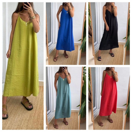 Women’s Solid Sleeveless V-Neck Long Dress