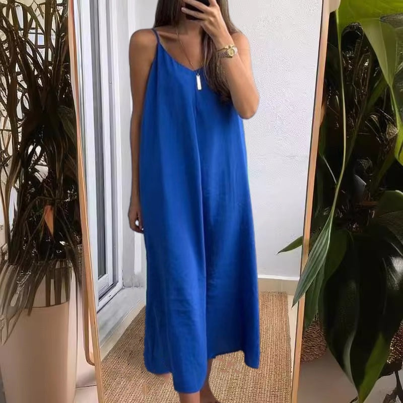 Women’s Solid Sleeveless V-Neck Long Dress