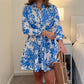 Elegantes blaues Kleid mit Blumendruck für Damen