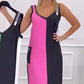 50 % Rabatt 🥰Ärmelloses Strickkleid mit V-Ausschnitt und Farbblock