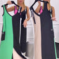 50 % Rabatt 🥰Ärmelloses Strickkleid mit V-Ausschnitt und Farbblock