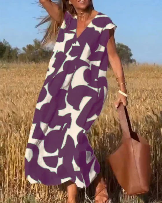 Lässiges Damenkleid mit geometrischen Farbblöcken