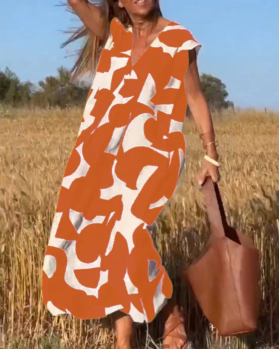 Lässiges Damenkleid mit geometrischen Farbblöcken