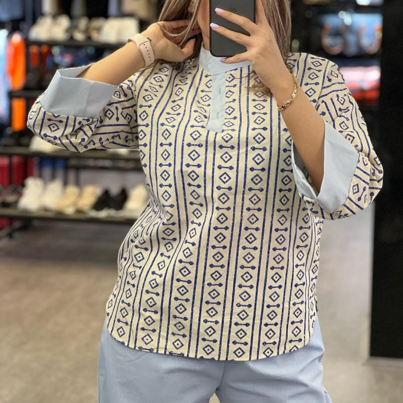 Modisches bedrucktes Oberteil und lässige Knöchelhose mit hoher Taille für Damen