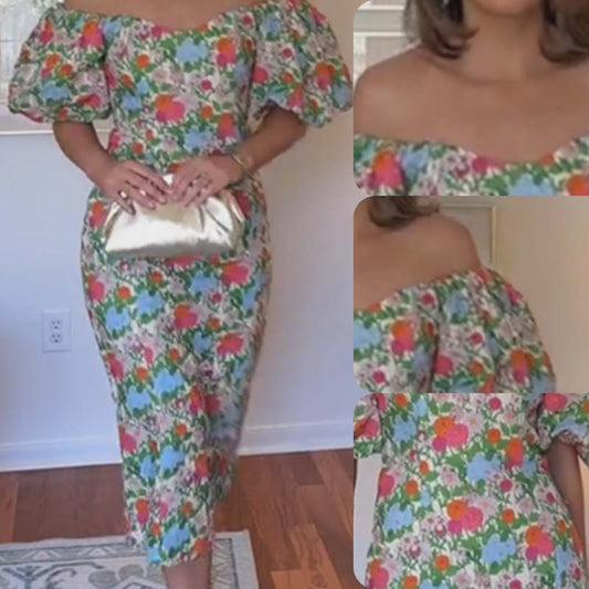 Elegantes, trägerloses Vintage-Kleid mit Blumenmuster für Damen