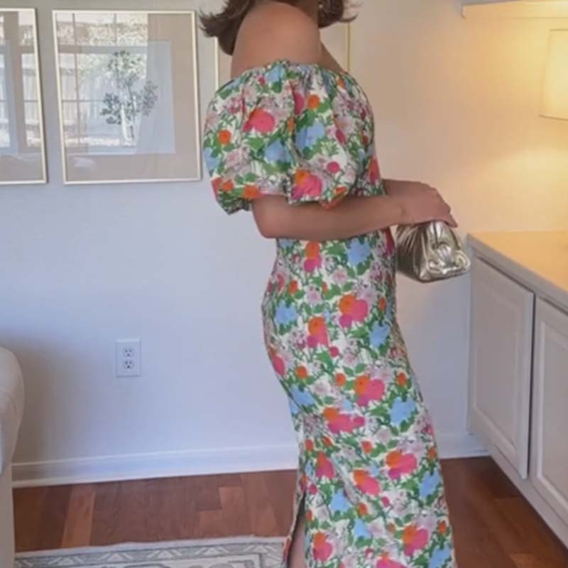 Elegantes, trägerloses Vintage-Kleid mit Blumenmuster für Damen