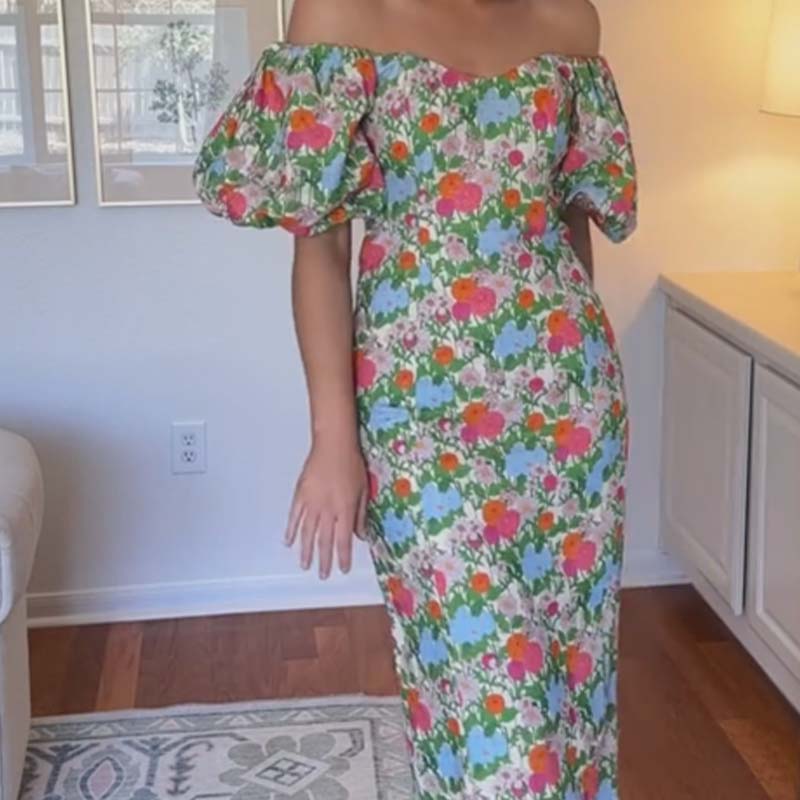 Elegantes, trägerloses Vintage-Kleid mit Blumenmuster für Damen