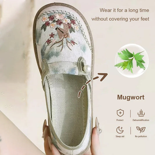 🔥Hot Sale ⏳Womens flache Slip-on-gestickte Schuhe
