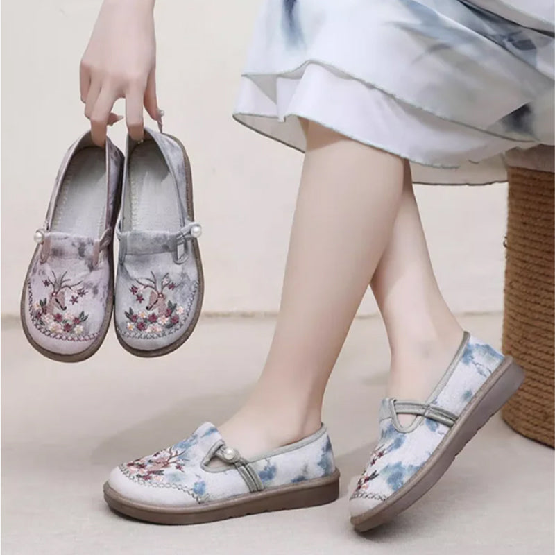 🔥Hot Sale ⏳Womens flache Slip-on-gestickte Schuhe