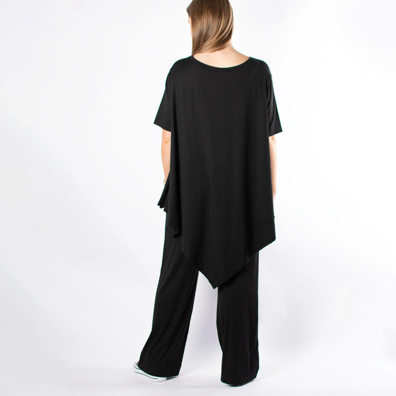 Damen-Set aus Oberteil mit unregelmäßigem Saum und lockerer Hose