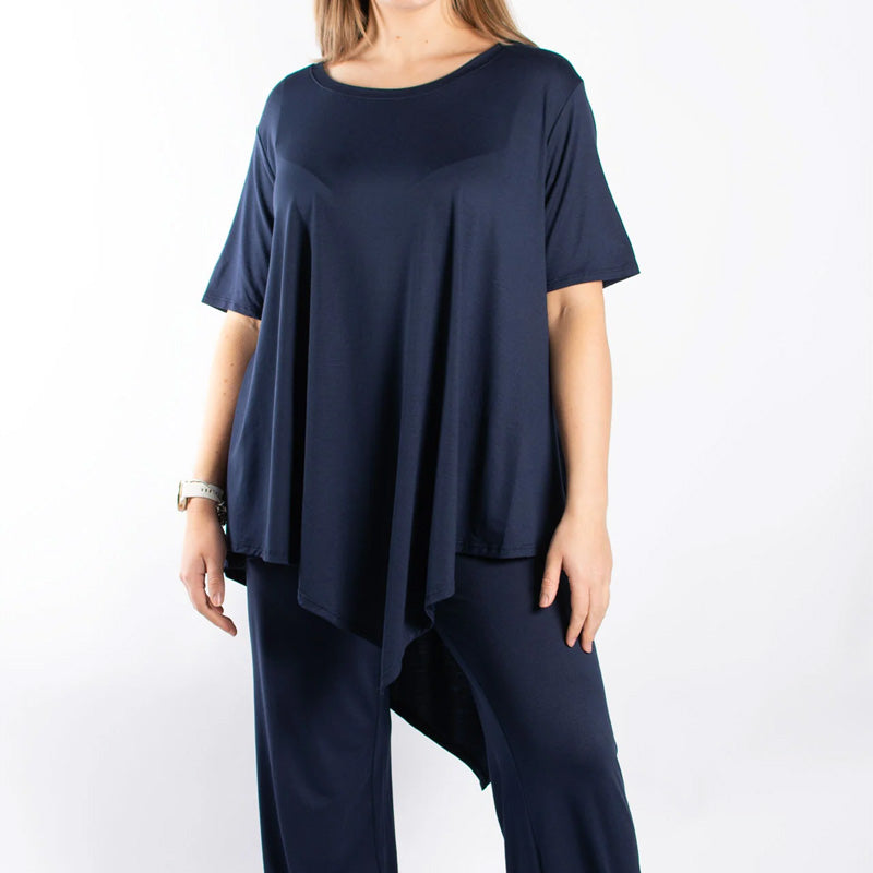 Damen-Set aus Oberteil mit unregelmäßigem Saum und lockerer Hose