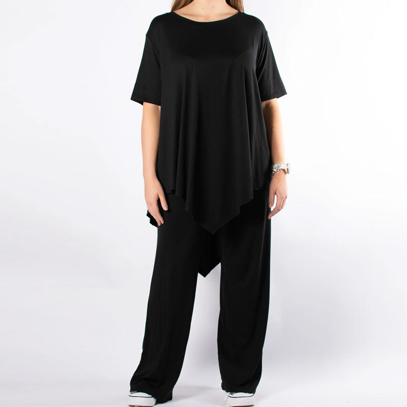 Damen-Set aus Oberteil mit unregelmäßigem Saum und lockerer Hose