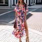 Sommerliches, floral bedrucktes, sexy Kleid mit tiefem V-Ausschnitt und hoher Taille und Schlitz für Damen