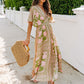 Sommerliches, floral bedrucktes, sexy Kleid mit tiefem V-Ausschnitt und hoher Taille und Schlitz für Damen