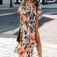 Sommerliches, floral bedrucktes, sexy Kleid mit tiefem V-Ausschnitt und hoher Taille und Schlitz für Damen