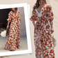 Karamellfarbenes Maxikleid mit Blumenmuster