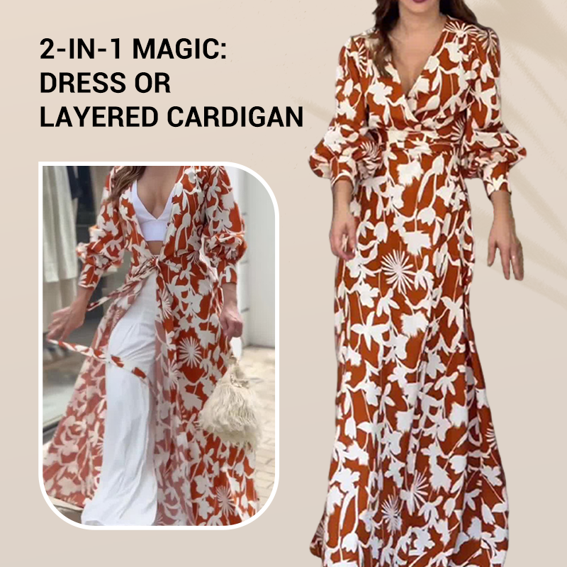 Karamellfarbenes Maxikleid mit Blumenmuster